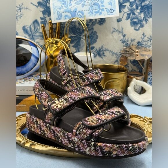 🆕 TORY BURCH 🧿 NWOB Kira Sport Sandal, Rose Cocoa Multi Tweed Dad Sandal Sz7.5 - Picture 6 of 14